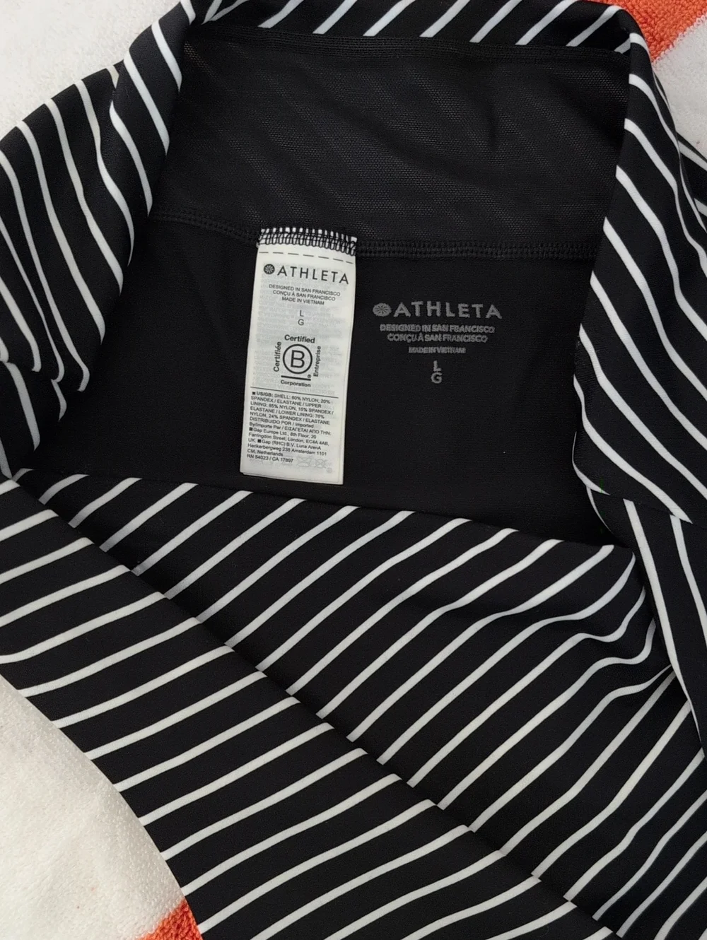 Athleta Black with White Diagonal Striped Swimsuit Bottoms